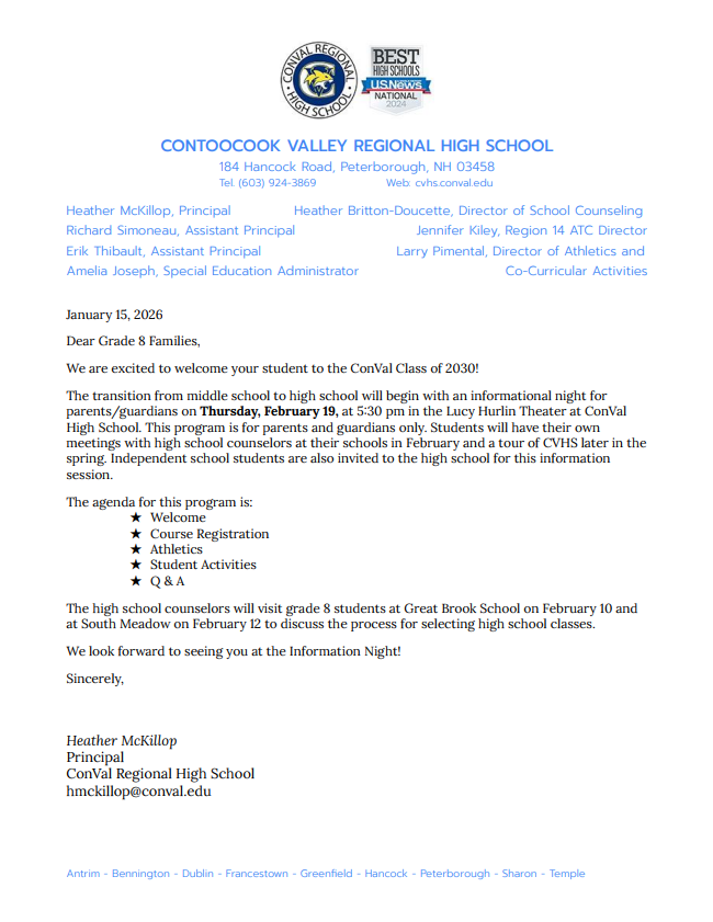 Letter to 8th Grade Parents